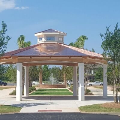 Pavilion with a copper metal roofing