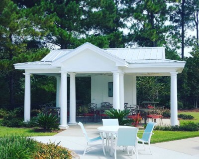 White Galvalume roofing over a pavilion